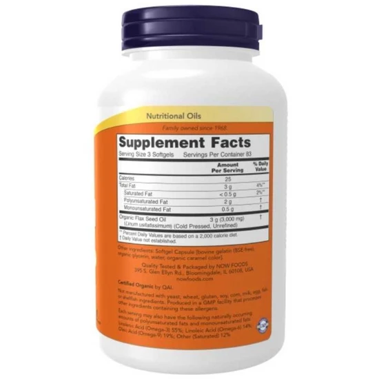NOW Foods Flax Oil 1000mg 100 Softgels