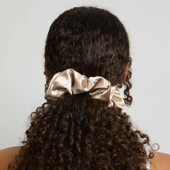 Silver Cloud Soft Satin Oversized Hair Scrunchie Caramel