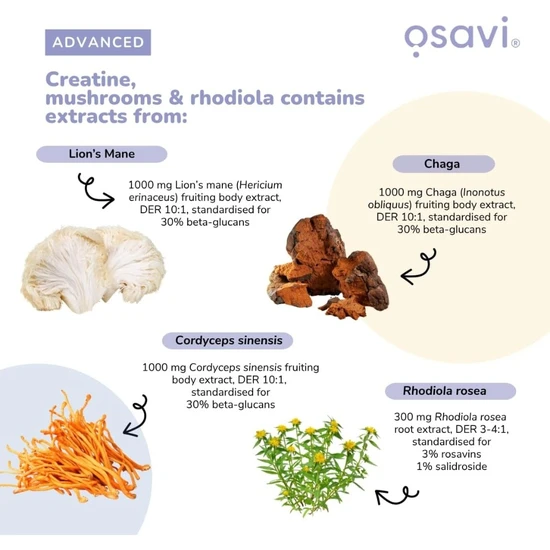Osavi Creatine Mushrooms & Rhodiola Cherry & Strawberry 300g