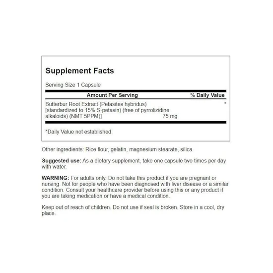 Swanson Butterbur Extract 75mg 60 Capsules