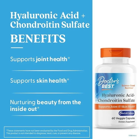 Doctor's Best Hyaluronic Acid + Chondroitin Sulphate With BioCell Collagen 60 Capsules