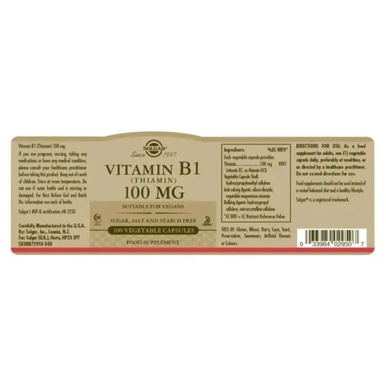 Solgar Vitamin B1 100mg Capsules 100 Capsules