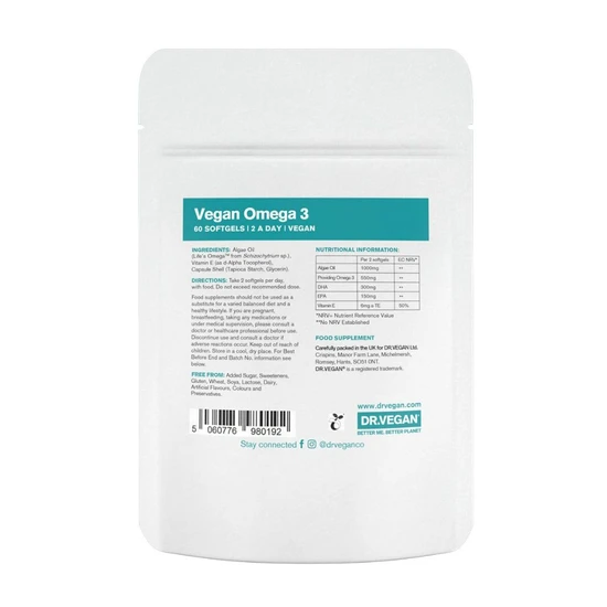 Dr Vegan Omega 3 300mg DHA 150mg EPA Softgels 60 Softgels