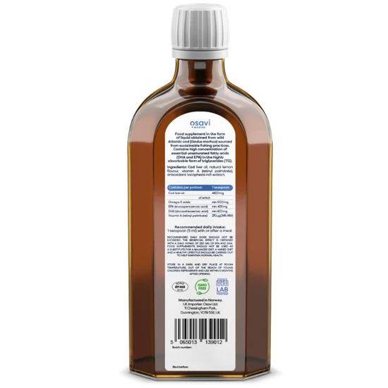 Osavi Norwegian Cod Liver Oil 1000mg Omega 3 Lemon