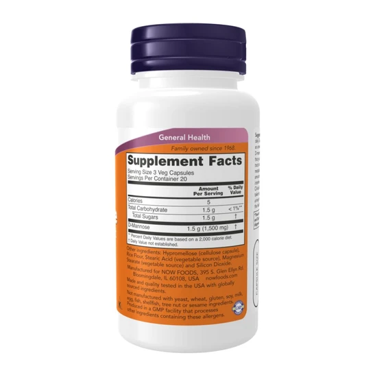 NOW Foods D-Mannose 500mg Capsules 60 Capsules