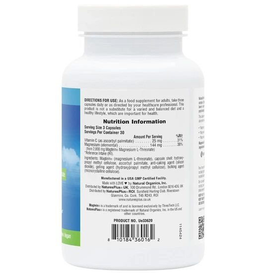 Nature's Plus Magtein Magnesium L-Threonate Capsules 90 Capsules