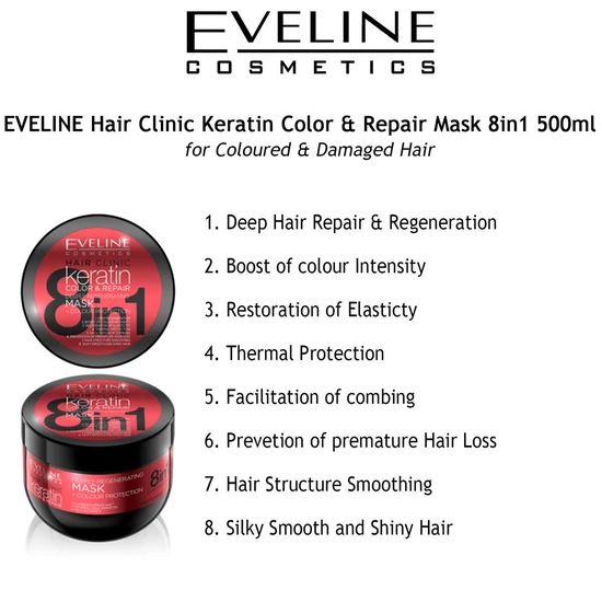 Eveline Hair Clinic Keratin 8 In 1 Deeply Regenerating Mask 500ml