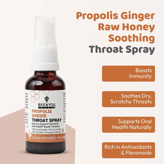 BEE&YOU Propolis Ginger Raw Honey Throat Spray With Menthol 30ml