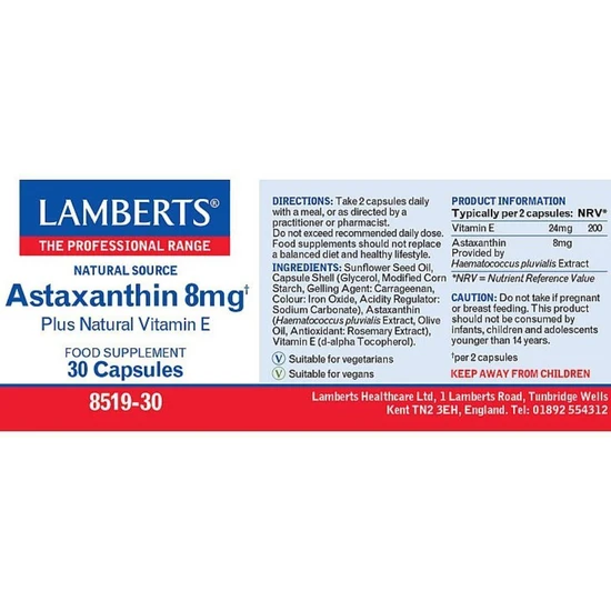 Lamberts Astaxanthin 8mg Capsules 30 Capsules