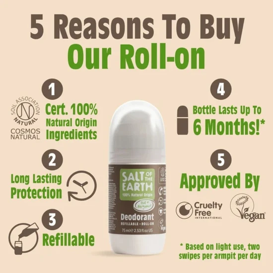 Salt Of The Earth Natural Deodorant Roll On Oud & Bergamot 75ml