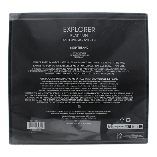 Montblanc Explorer Platinum Gift Set 100ml EDP + 100ml Shower Gel + 7.5ml EDP