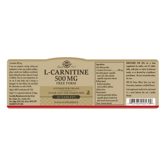 Solgar L-Carnitine 500mg Tablets 30 Tablets