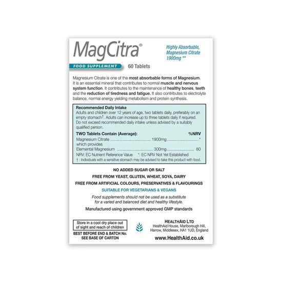 Health Aid MagCitra Tablets 60 Tablets