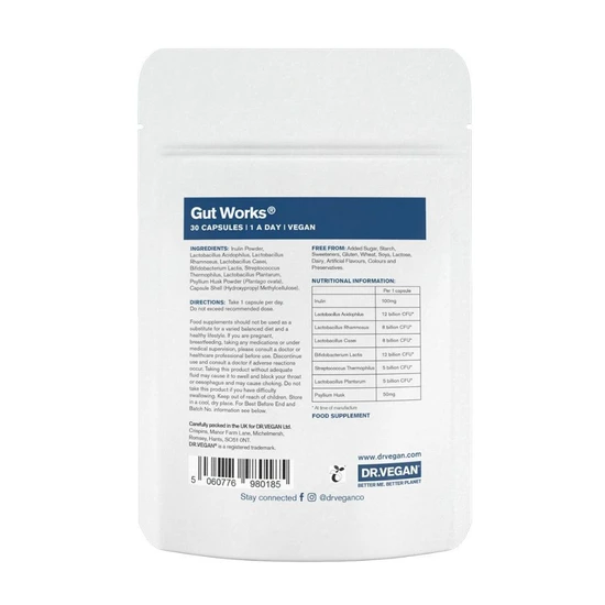 Dr Vegan Gut Works Pre & Probiotic 50bn CFU Capsules 30 Capsules