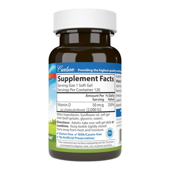 Carlson Labs Vitamin D3 2000 IU - 120 Soft Gels