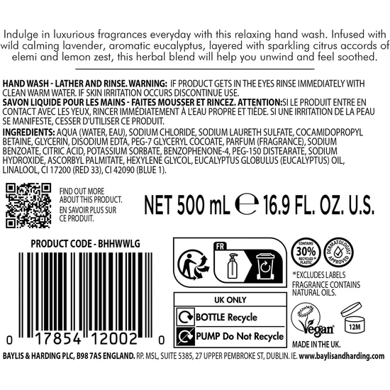 Baylis & Harding Wild Lavender & Geranium Luxury Hand Wash 500ml