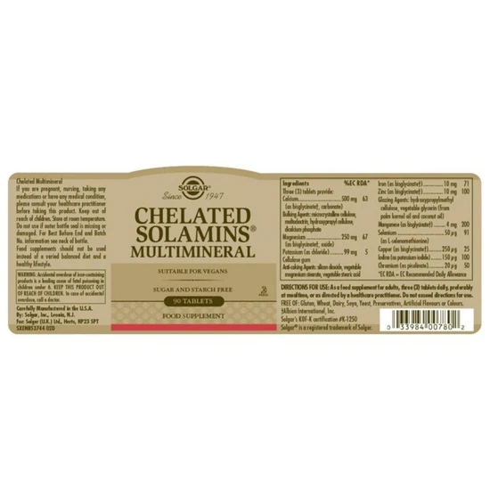 Solgar Chelated Solamins Multi Mineral Tablets 90 Tablets