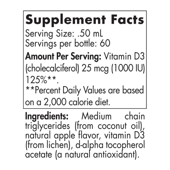 Nordic Naturals Plant-Based Vitamin D3 Liquid 1000iu Apple 30ml