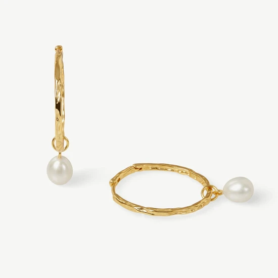 Kyoto Pearl Saffi Pearl Hoops 18ct Gold Plated White