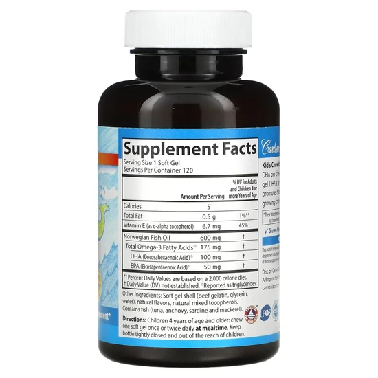 Carlson Labs Kid's Chewable DHA 100mg Orange Softgels 120