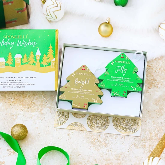 Spongelle Holiday Wishes Body Wash Infused Buffers Gift Set Mistletoe Dreams & Twinkling Holly
