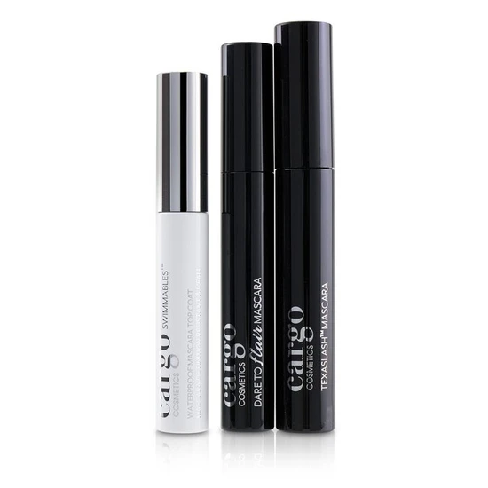 Cargo Cosmetics Mascara Kit: 1x Dare To Flair Mascara, 1x Texalash Mascara, 1x Swimmables Waterproof Mascara Top Coat 3pcs