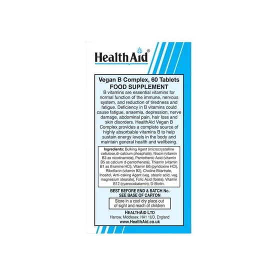 Health Aid Vegan B Complex Tablets 60 Tablets