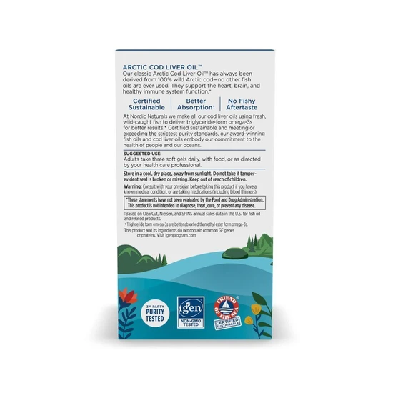 Nordic Naturals Arctic Cod Liver Oil, 750mg Lemon 180 Softgels