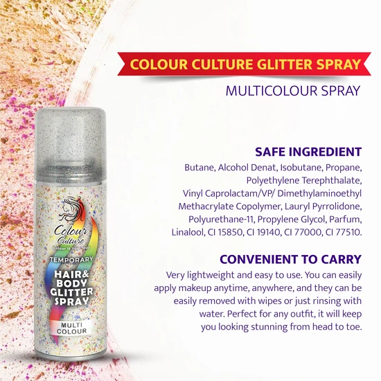 Colour Culture Temporary Multi Colour Hair & Body Glitter Spray 125ml