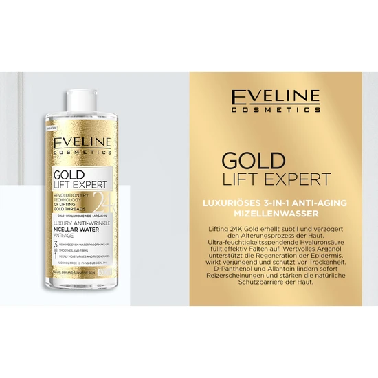 Eveline Gold Lift Expert 3 In 1 Luxury Anti Wrinkle Micellar Water 500ml