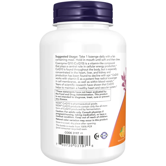 NOW Foods CoQ10 With Lecithin & Vitamin E 200mg Chewable Lozenges 90 Lozenges