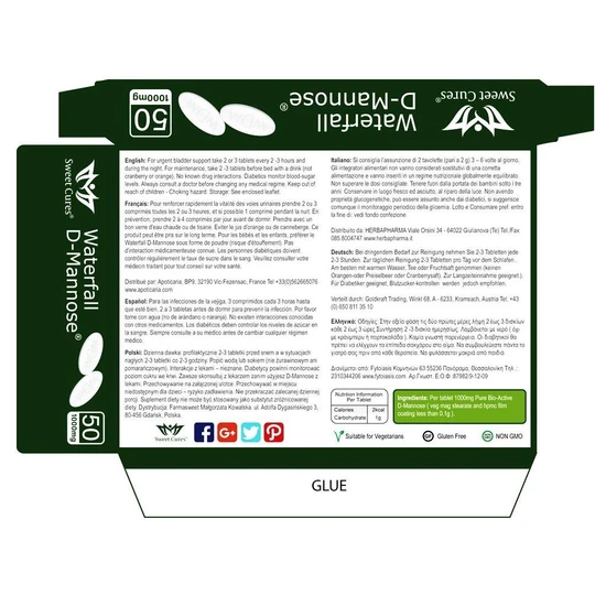 SC Nutra Waterfall D-Mannose 1000mg Tablets 50 Tablets