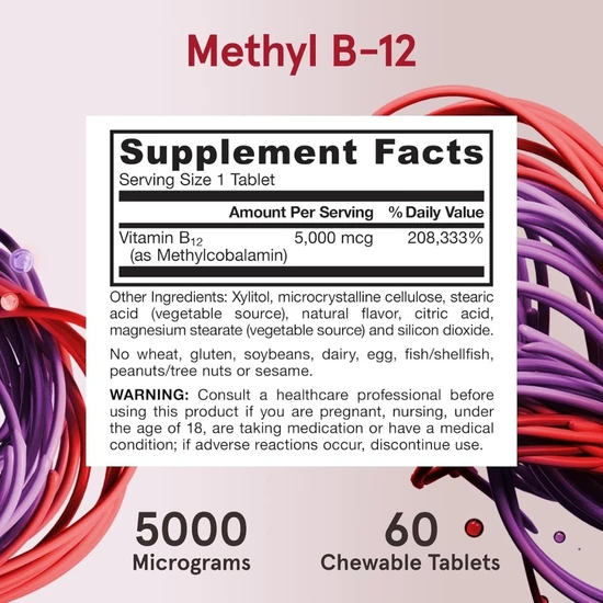 Jarrow Formulas Methyl B12 5000mcg Chew Tablets 60 Tablets