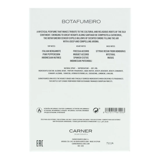 Carner Barcelona Botafumeiro Eau De Parfum 100ml