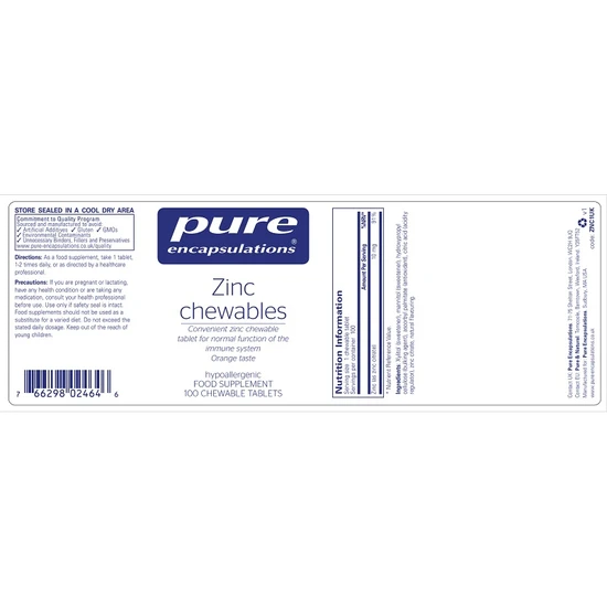 Pure Encapsulations Zinc Chewable Tablets 100 Tablets