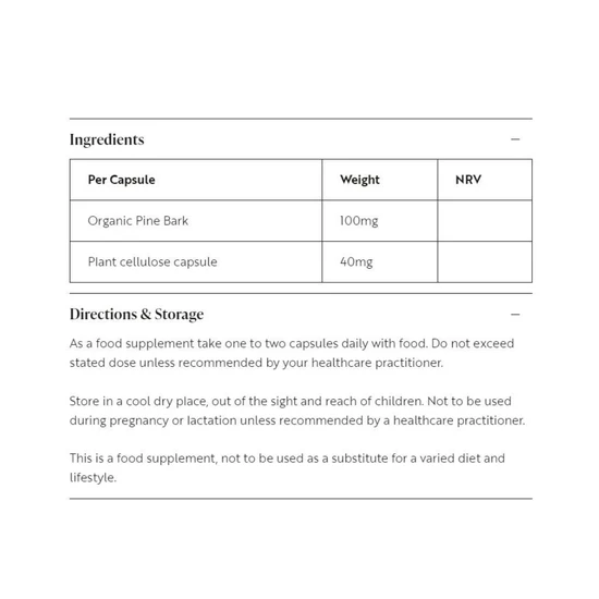 Viridian Organic High Potency Pine Bark Extract 100mg Capsules 30 Capsules