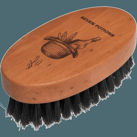 Seven Potions Beard Brush Oval Shaped Pear Wood With Natural Bristles Vegan Sisal - Firm