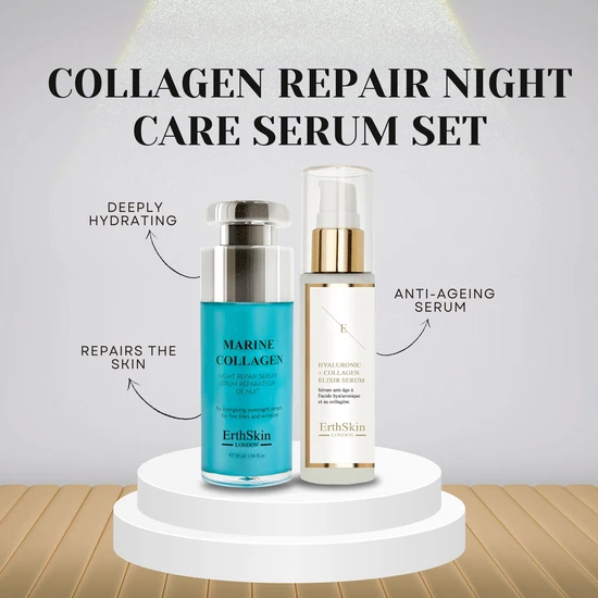 Erth Skin London Hyaluronic Acid & Collagen Serum + Marine Collagen Night Repair Serum 60ml + 30ml