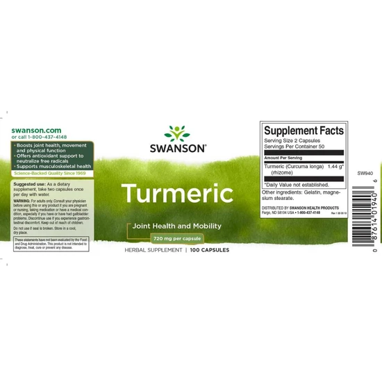 Swanson Full Spectrum Turmeric Capsules 720mg x 100
