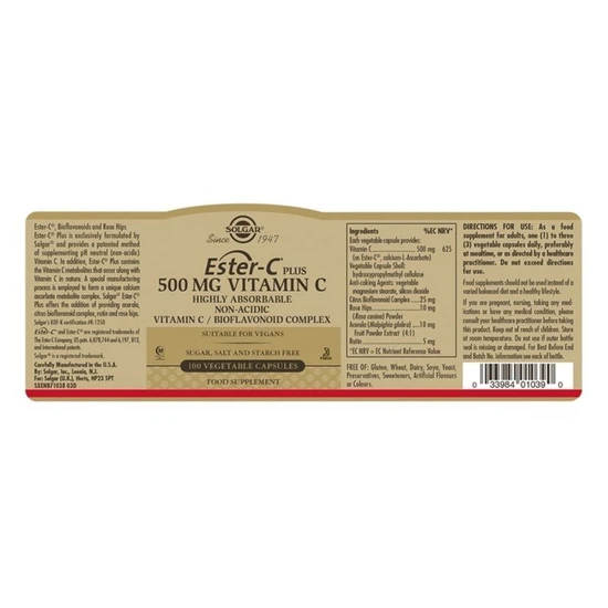 Solgar Ester-C Plus Vitamin C 500mg Vegicaps 100 Vegicaps