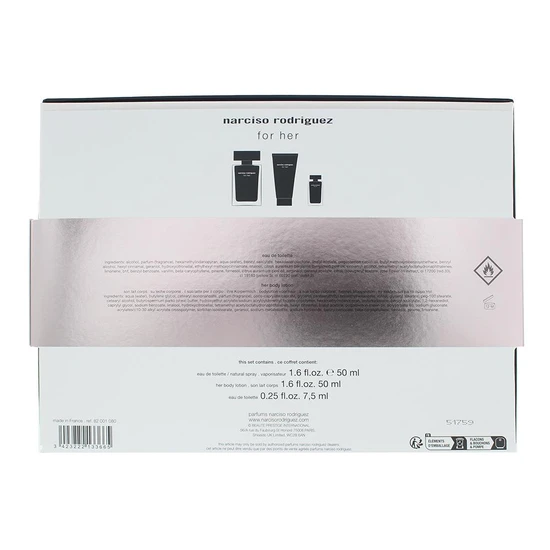 Narciso Rodriguez For Her Gift Set 50ml Eau De Toilette + 50ml Body Lotion +7.5ml Eau De Toilette