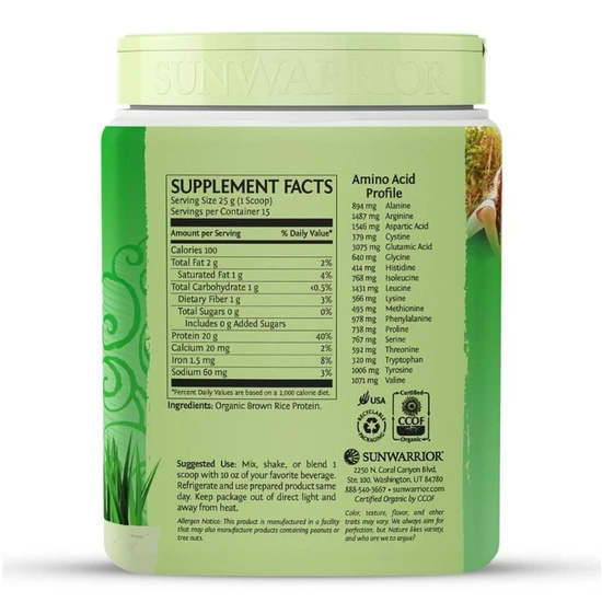 SunWarrior Classic Organic Protein Unflavoured 375g