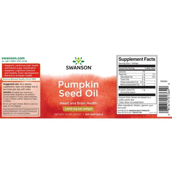 Swanson Pumpkin Seed Oil 1000mg 100 Softgels