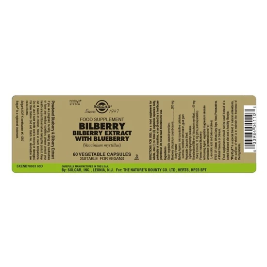 Solgar Bilberry Berry Extract With Blueberry Vegicaps 60 Vegicaps