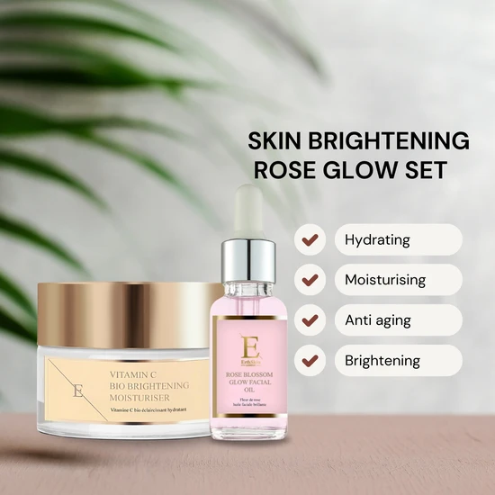 Erth Skin London Rose Blossom Glow Facial Oil + Vitamin C Bio Brightening Moisturiser 30ml + 50ml