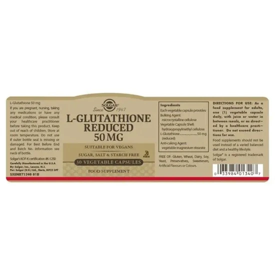 Solgar L-Glutathione 50mg Vegicaps 30 Vegicaps