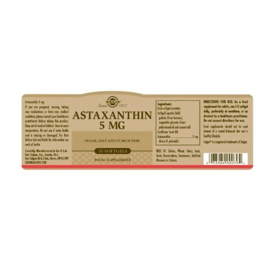 Solgar Carotenoids Astaxanthin 5mg Softgels x30
