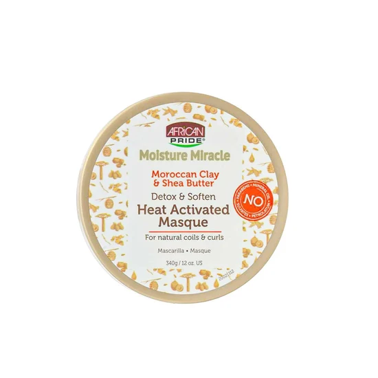 African Pride Moisture Miracle Moroccan Clay & Shea Butter Heat Activated Masque 12oz