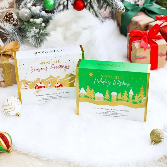 Spongelle Holiday Wishes Body Wash Infused Buffers Gift Set Mistletoe Dreams & Twinkling Holly