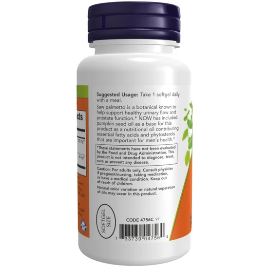 NOW Foods Saw Palmetto Extract With Pumpkin Seed Oil 320mg Veg Softgels 90